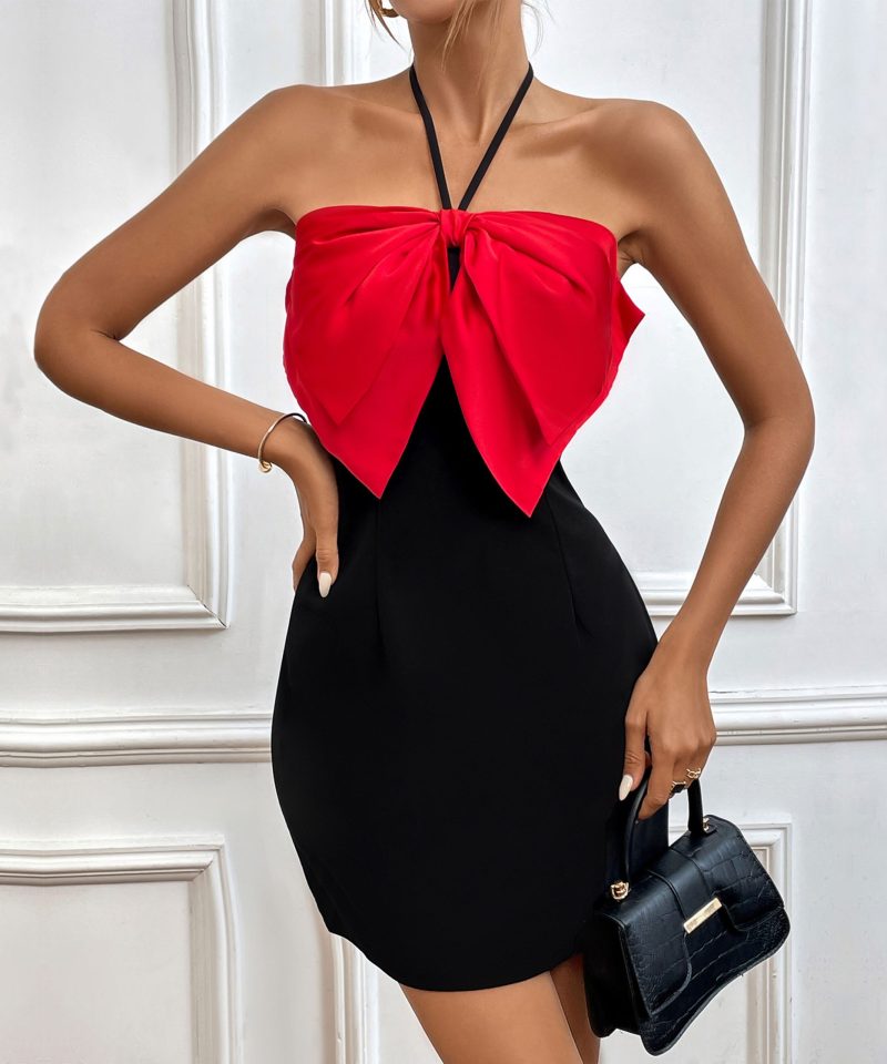 Summer Halter Spaghetti Straps Bow Cocktail Evening Dress