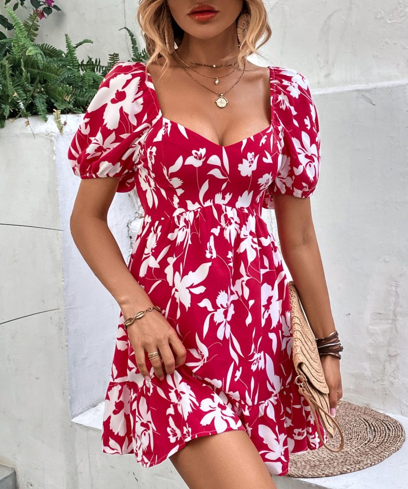 Summer Sexy Square Collar Printed Dress for Women