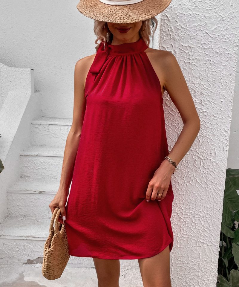 Sleeveless Lace-Up Red Doll Dress with Loose Fitting Gown for Women