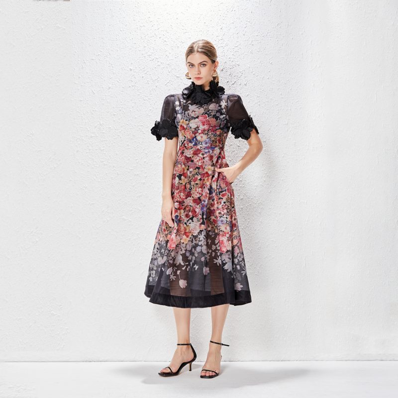 High-End Holiday A-Line Dress with 3D Flowers