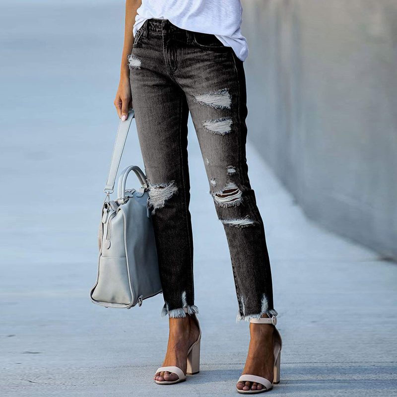 Slim Fit Frayed Ankle Jeans for Women