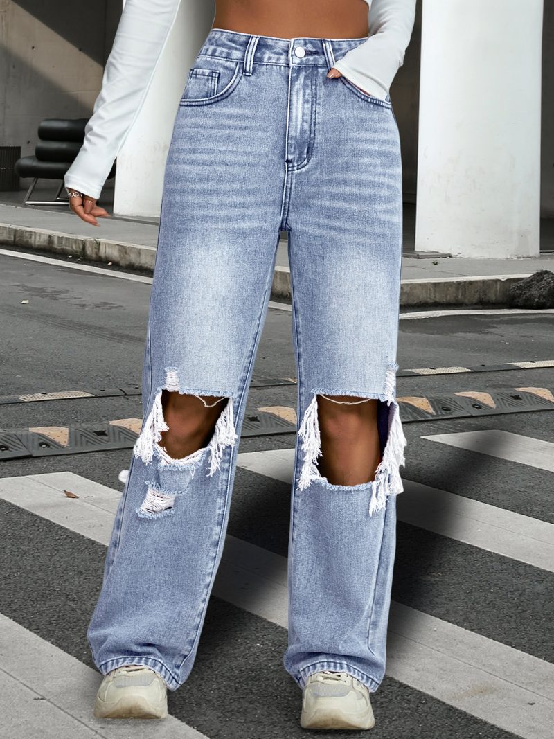 Water Washed Wide Leg Jeans for Women