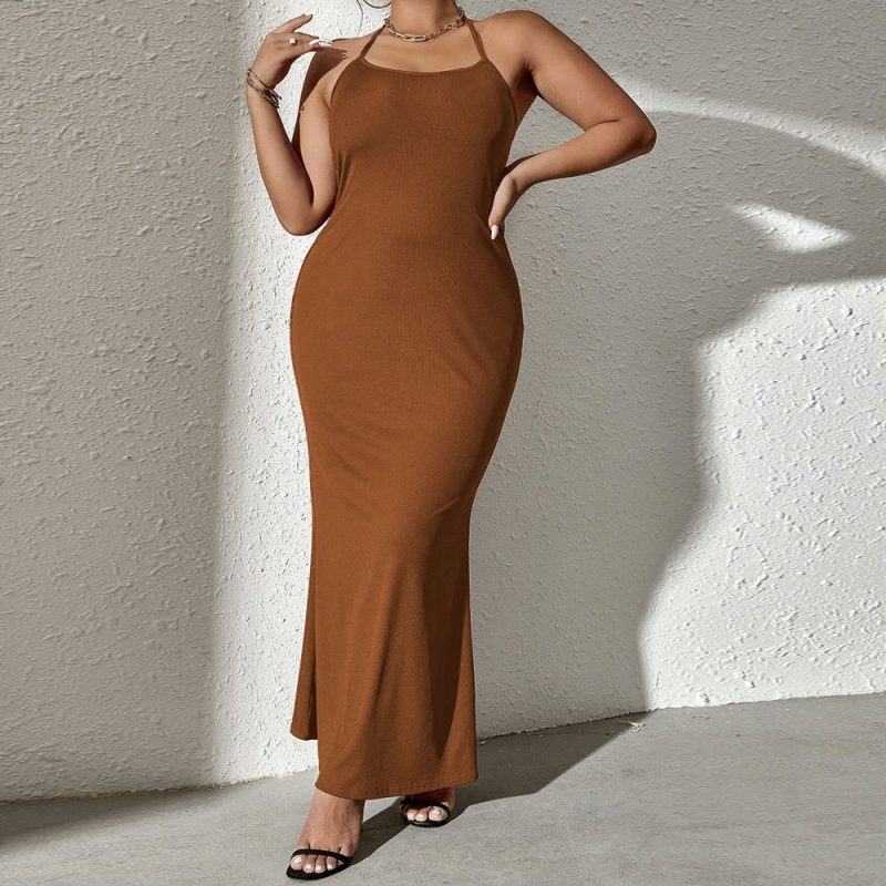 Plus Size Tight Waist Halter Fishtail Dress