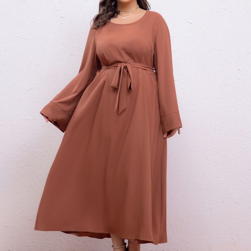 Middle East Plus Size Loose Retro Lace-Up Dress for Office