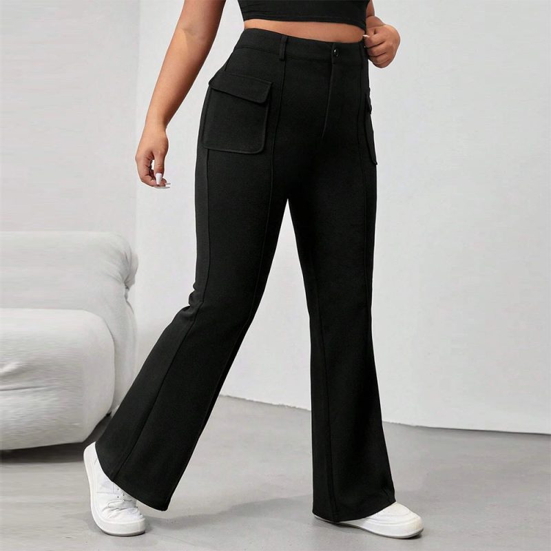 Plus Size Street Sexy Retro Flip Pocket Slim Flare Pants