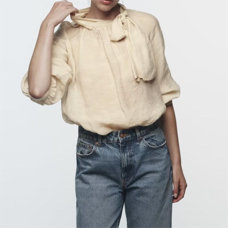 Fall A Bow Tie Collar Women Blouse Top Shirt