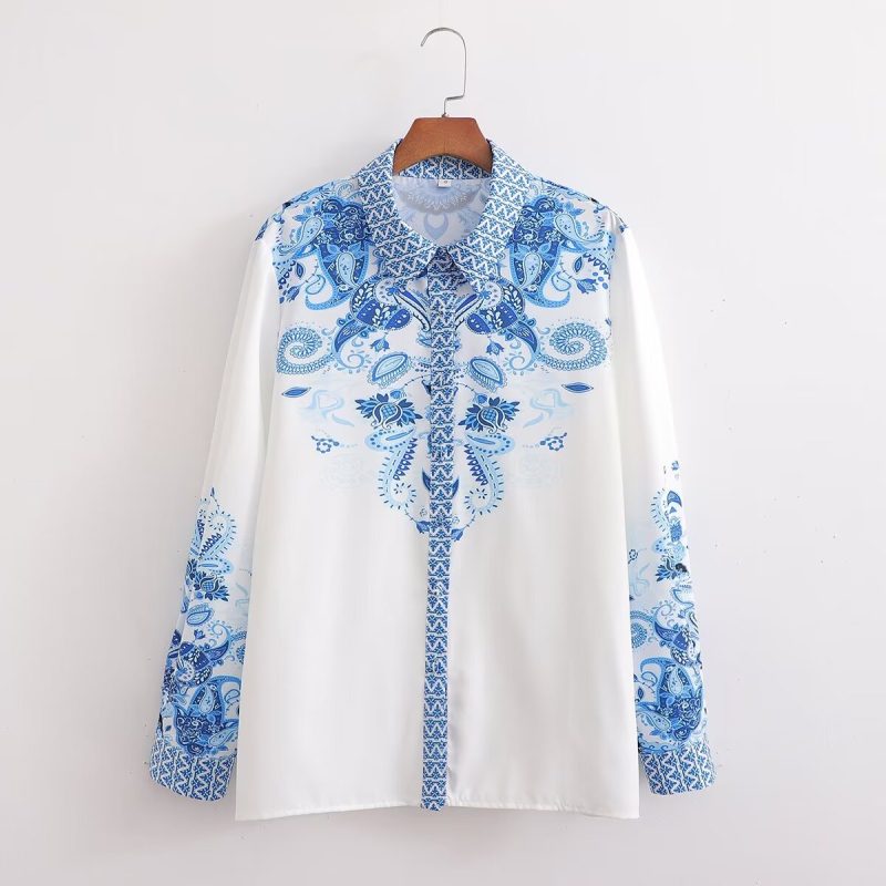 Autumn Same Retro Positioning Printing Long Sleeve Shirt Top Outfit Ideas