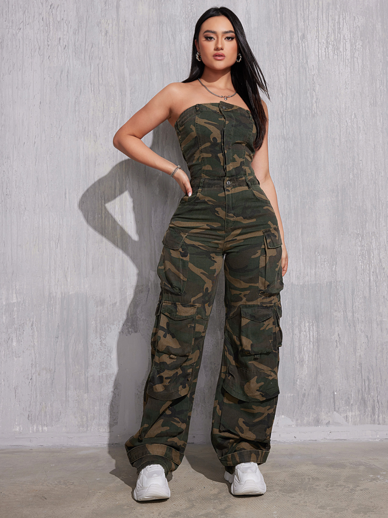 Women New Denim Jumpsuit Camouflage Overalls Outfit Ideas