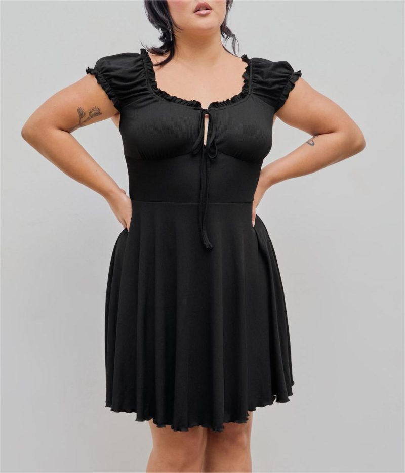 Plus Size Shein Popular A-Line Dress: Waist-Slimming Cover Sleeve, Short Style