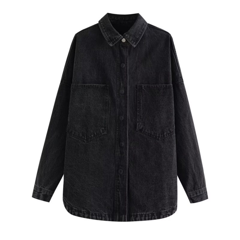 Women's Retro Lapels Loose Casual Denim Shirt All Matching Spring Autumn Coat