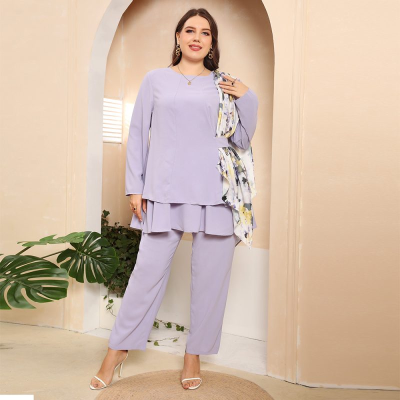 Solid Color Casual Retro Two-Piece Suit: Plus Size Women's Clothing