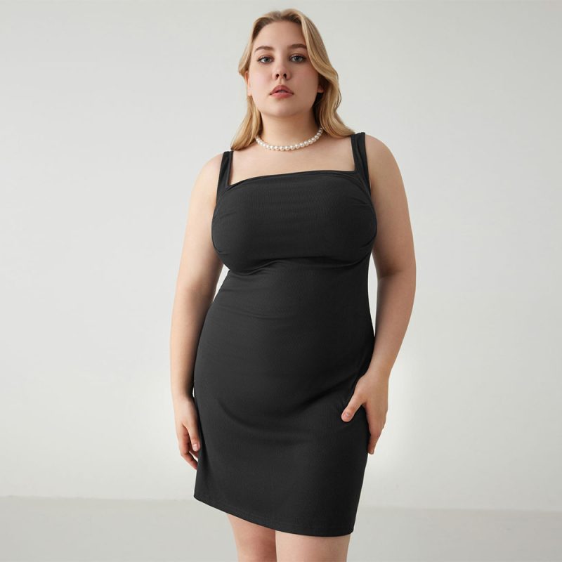 Plus Size Solid Color Backless Spaghetti Straps Dress: Tight and Sexy for Women's Wear