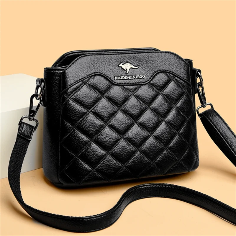 High Quality Leather Diamond Grid Pattern Embroidery Small Crossbody Bags