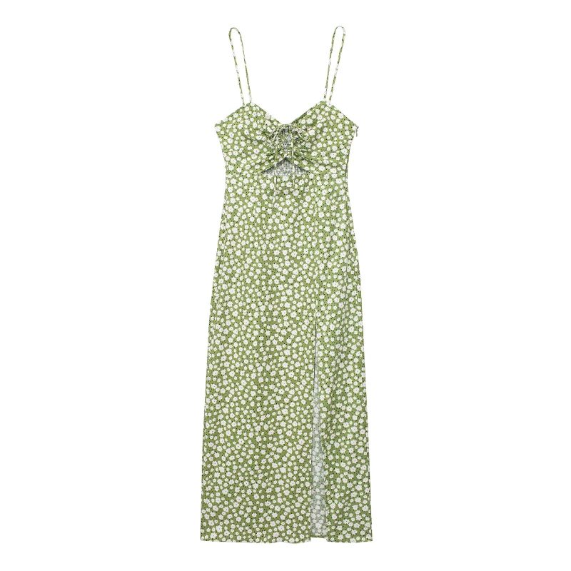 Women's Green Small Daisy Floral Sheath Dress