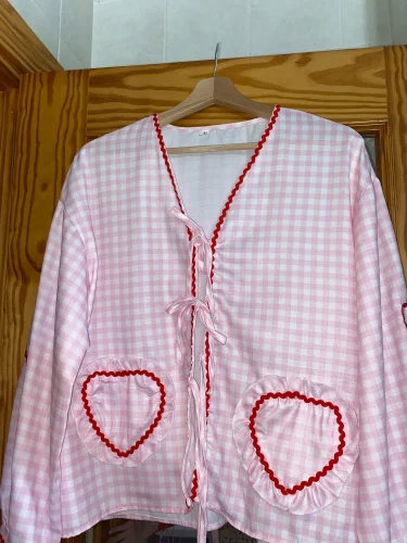 Women's Four Color Plaid Love Ribbon Shirt photo review