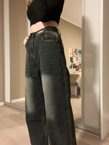 Vintage Women Wide Leg Jeans Harajuku Baggy Denim Trousers Oversized photo review