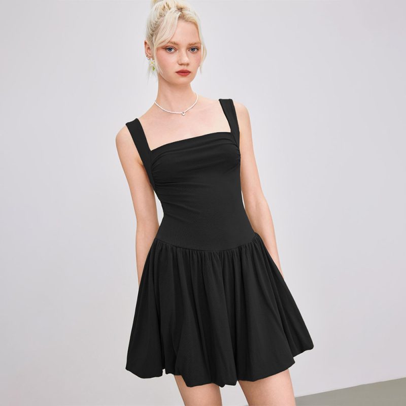 Women's French Hepburn Design Wide Shoulder Dress