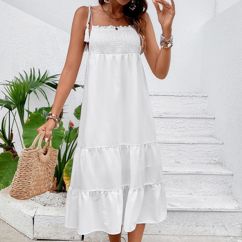 Women's Solid Color Sleeveless Strap Princess Dress