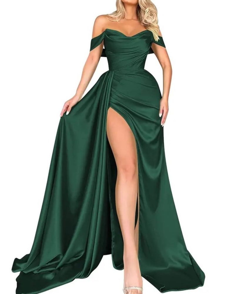 Women's Slit Sexy Host Off Shoulder Slimming Party Evening Dress