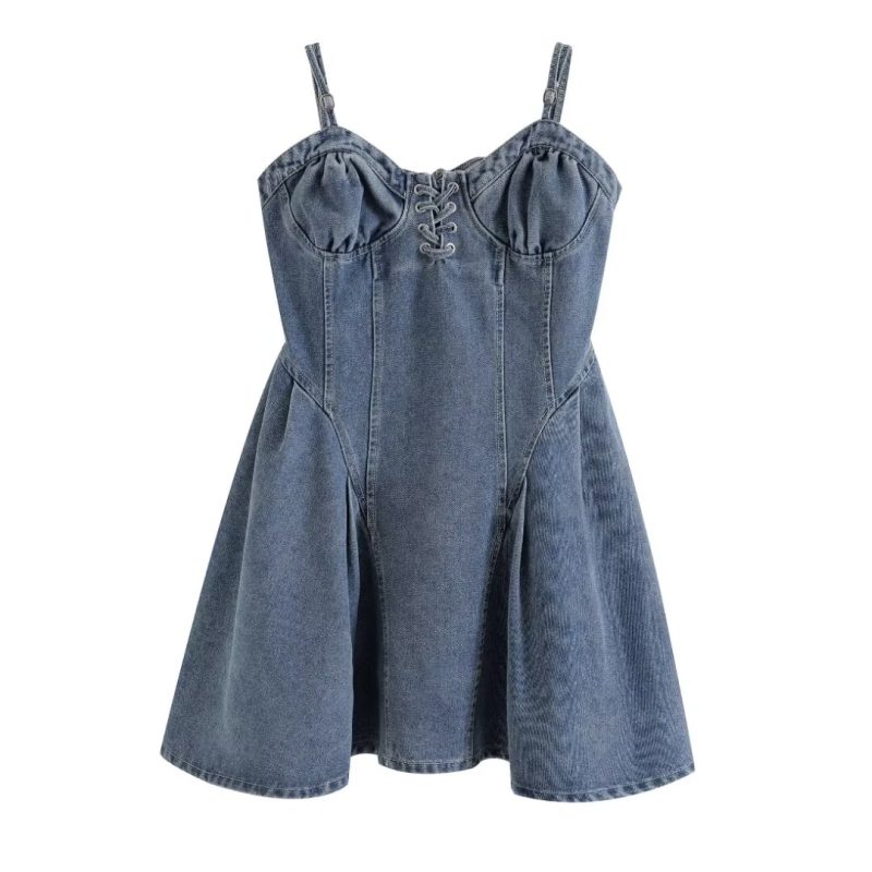 Women's Summer  Sexy Sweet Spicy Denim Strap A Line Dress Women