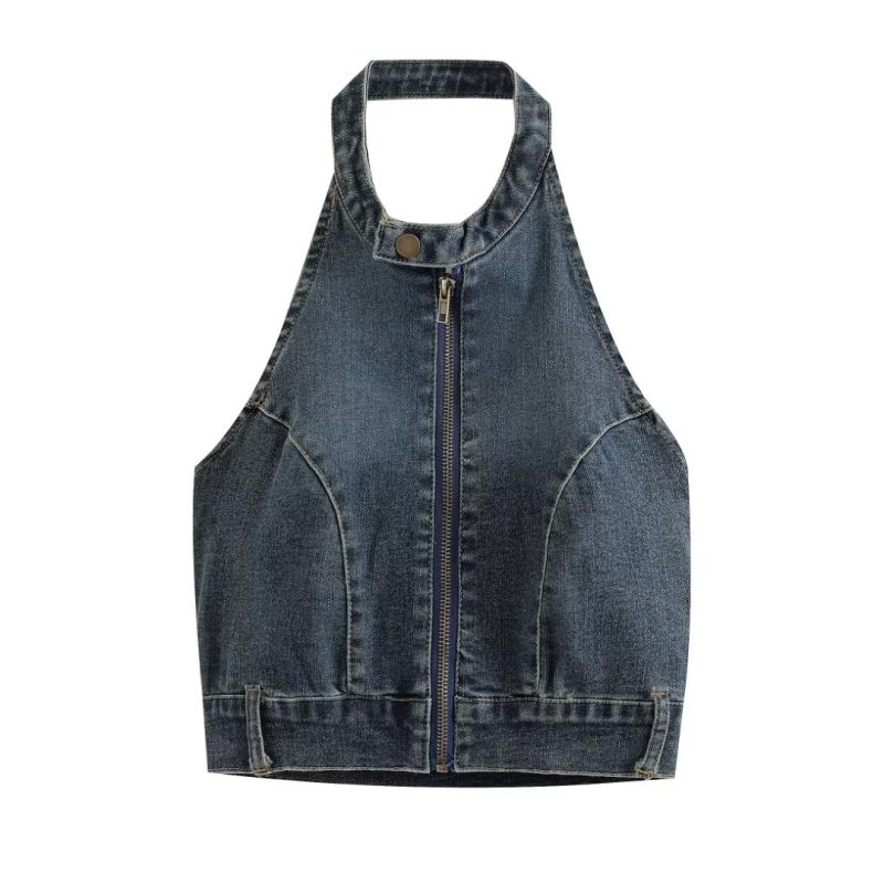 Women's Clothing Backless Slim Fit Denim Vest