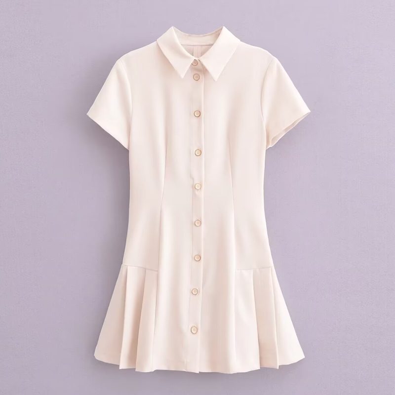 Women's Three Color Shirt Mini Short Sleeve Dress Short