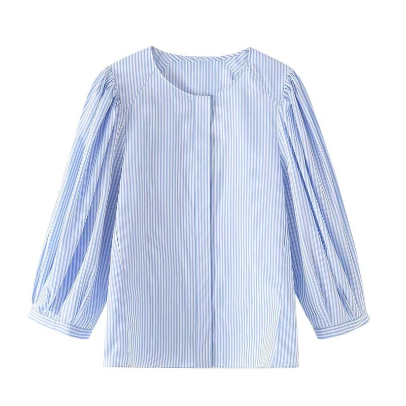 Women's Summer Women Stylish Simple Striped Poplin Shirt