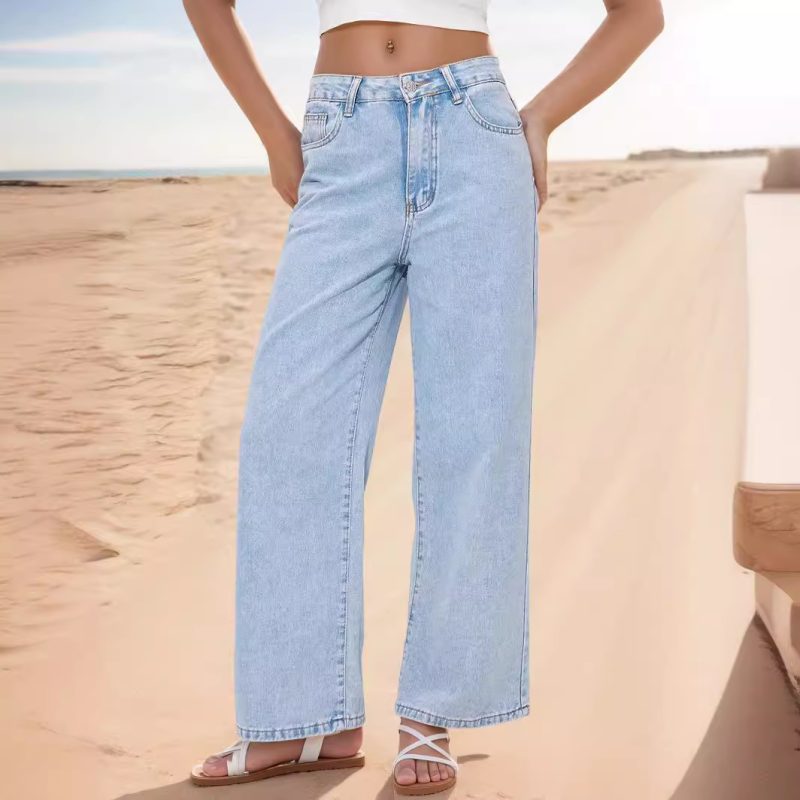 Women's Clothing Straight Loose High Waist Denim Trousers Women Jeans