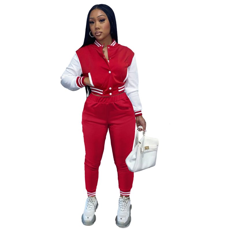 Women's  Sleeve Varsity Jacket Two-Piece Set Women