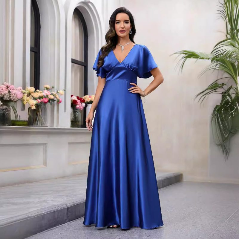 Women's Summer Women  Waist Design Satin Dress Elegant Graceful Waist Dress