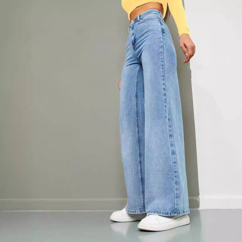 Women's Leather Brand Loose Denim Trousers Denim Trousers Women Jeans