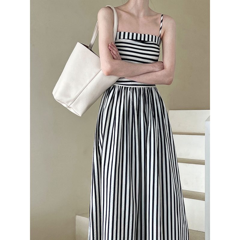 Women's French Striped Bandeau Sling Dress