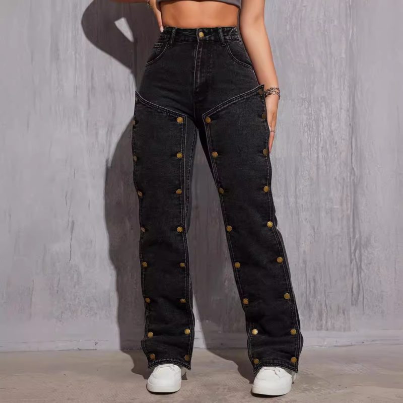 Women's Detachable Multi Button Stitching Straight Cargo Pants