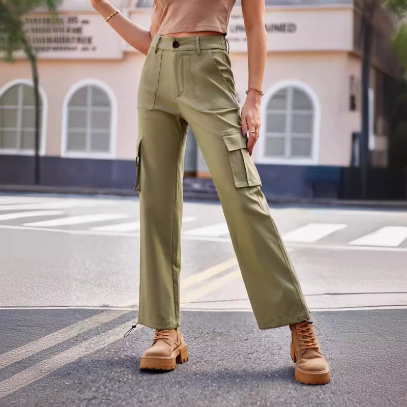 Women's Clothing Casual Loose Multi Pocket Straight  Trousers