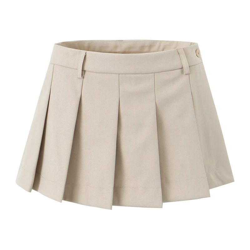 Women's Summer Two Color Pleated Pant skirt Solid Color Shorts