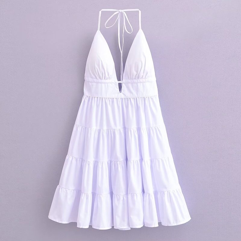 Women's Halter Lace Up Bare Back A Version Dress