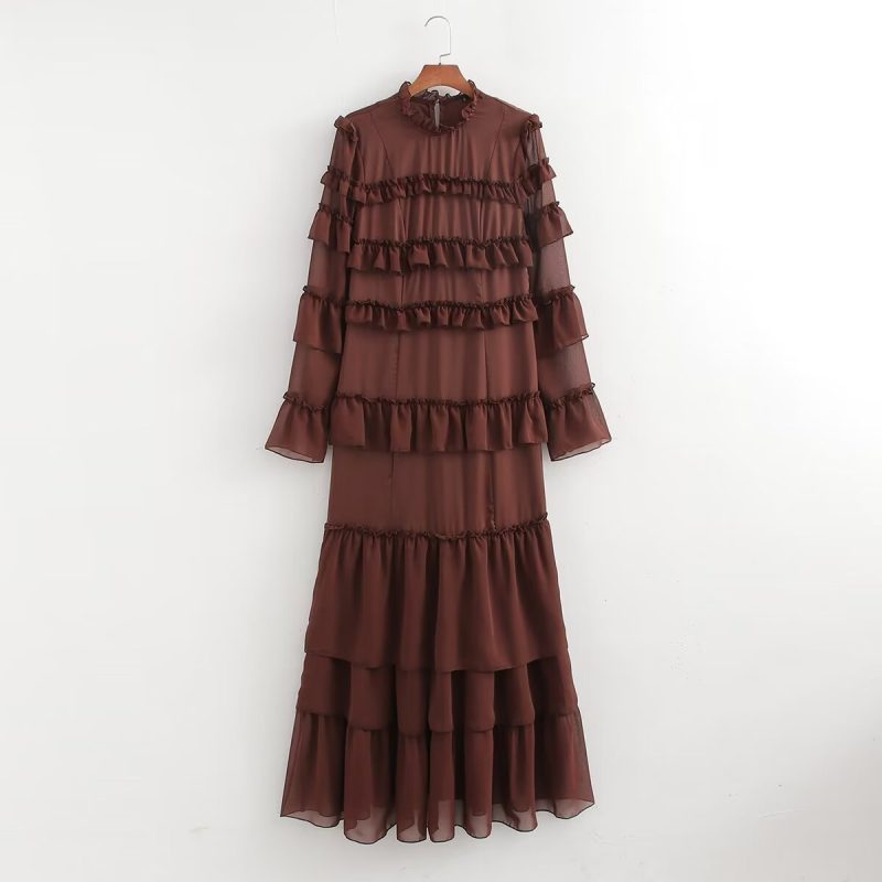 Women's Clothing Casual Simple Multi Layer Ruffled Dress Maxi Dress