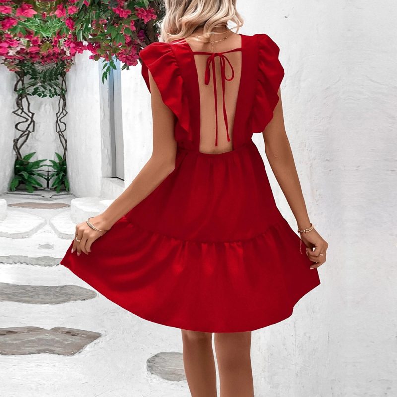 Women's  Hem Sexy V neck Backless Sleeveless Dress