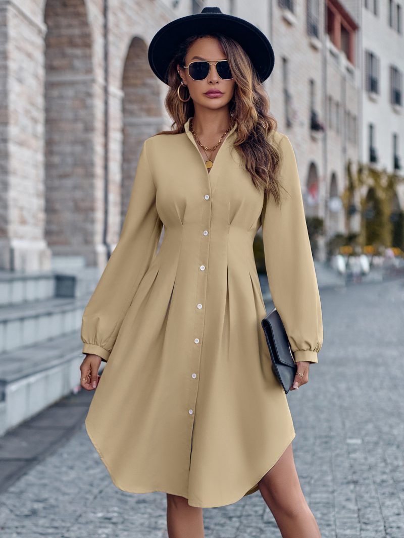 Women's  V neck Solid Color Cardigan Long Sleeve Belt Dress