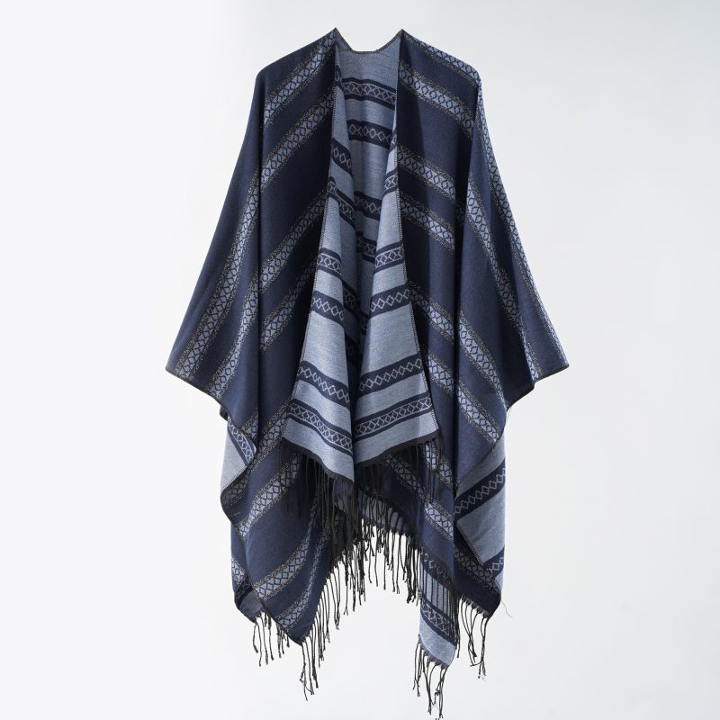 Women's  Autumn Winter Cashmere Like Striped Shawl Women Cloak