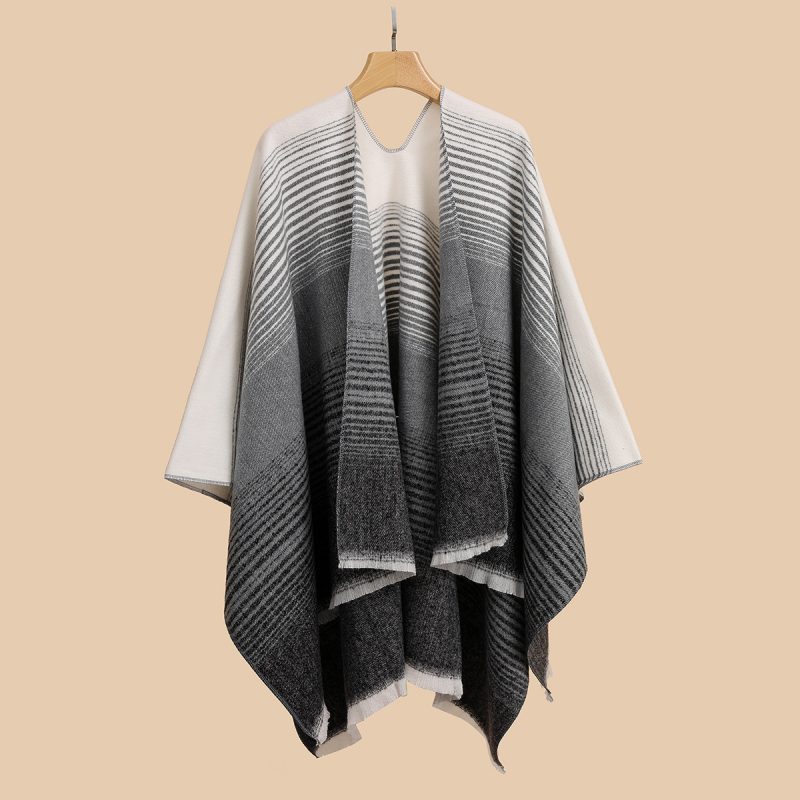 Women's  Loose Shawl Thermal Shoulder Protection Cloak Strip Knitted Double Sided Cashmere Cloak