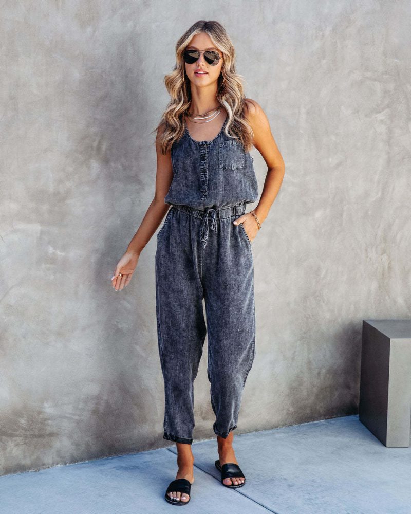 Women's  Summer Women Clothing Eaby Loose Sleeveless Women Denim Jumpsuit