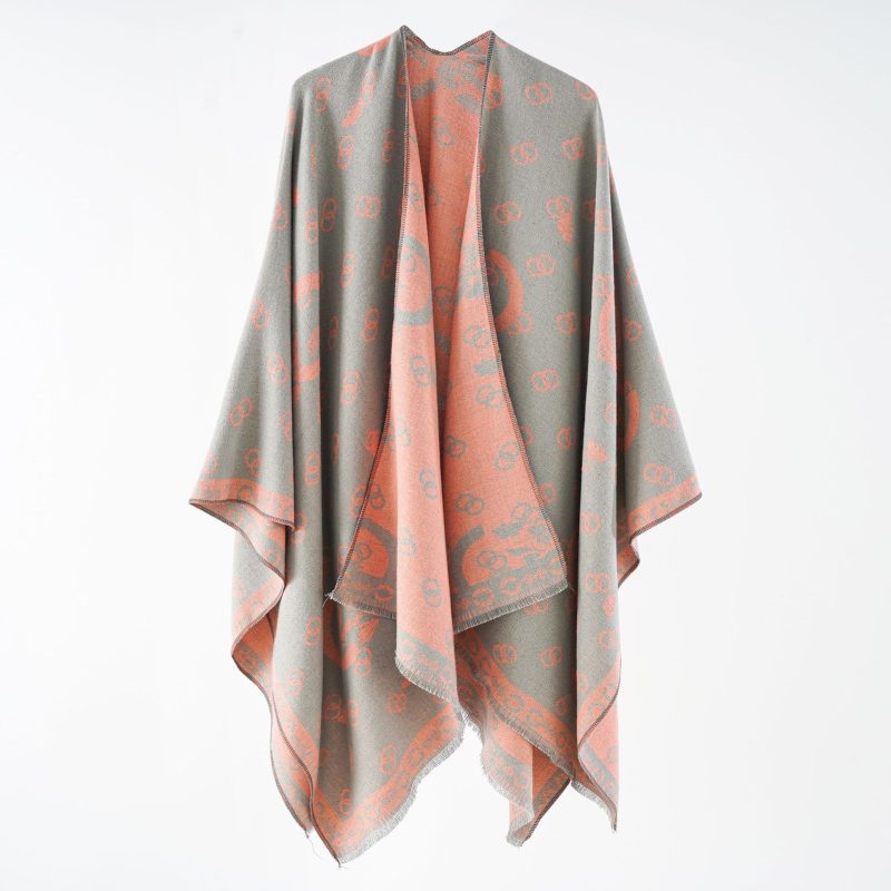 Women's Scarf Shawl Retro Big Name Double Sided Tassel Split Cloak