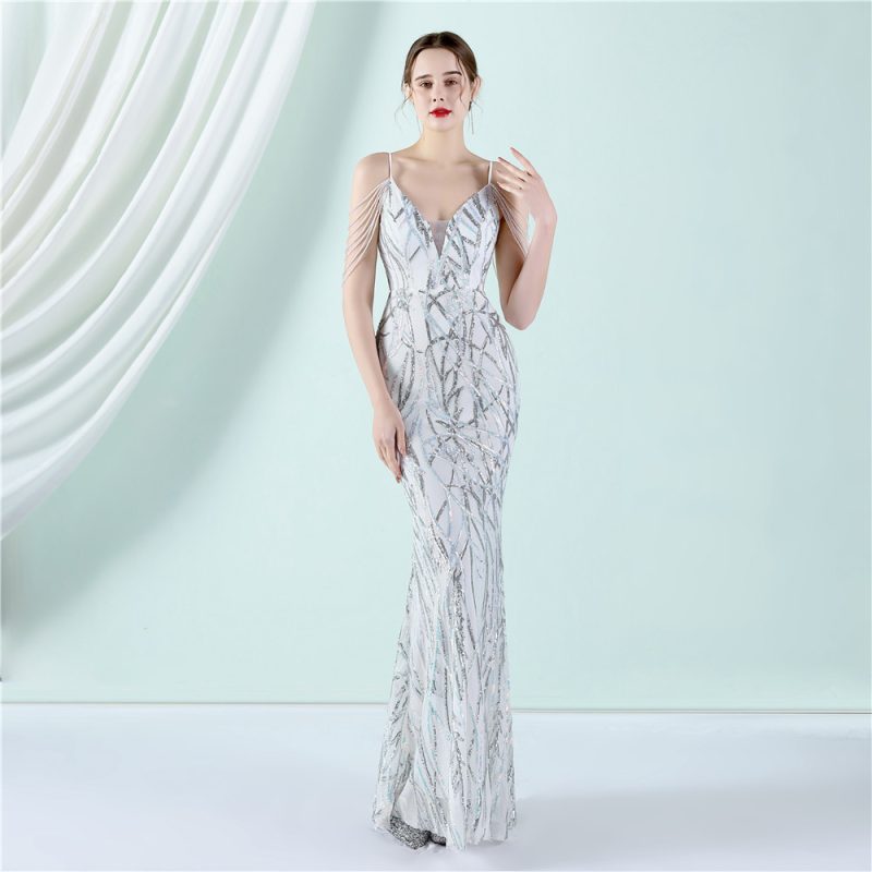 Women's Slim-Fit Fishtail Wedding Car Model Exhibition Dress