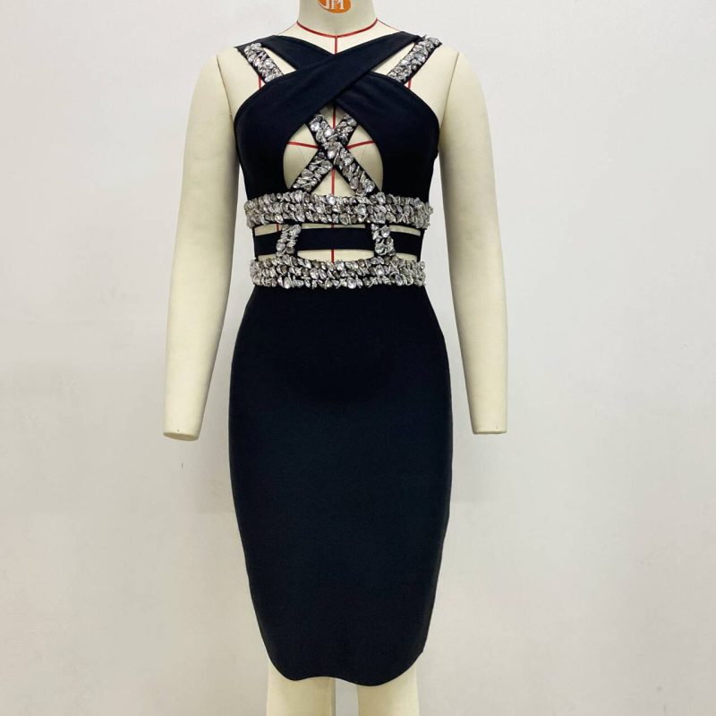 Women's  Handmade Rhinestone Bandage One Piece Dress